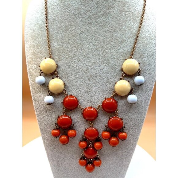 Vintage Boho Statement Necklace With Yellow Orange & White Beads.  C17 - Picture 2 of 11